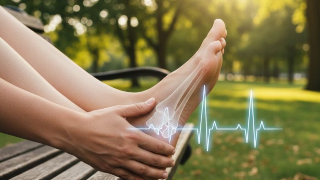 Doctor examining a patient's foot to diagnose pavatalgia and assess life expectancy risks